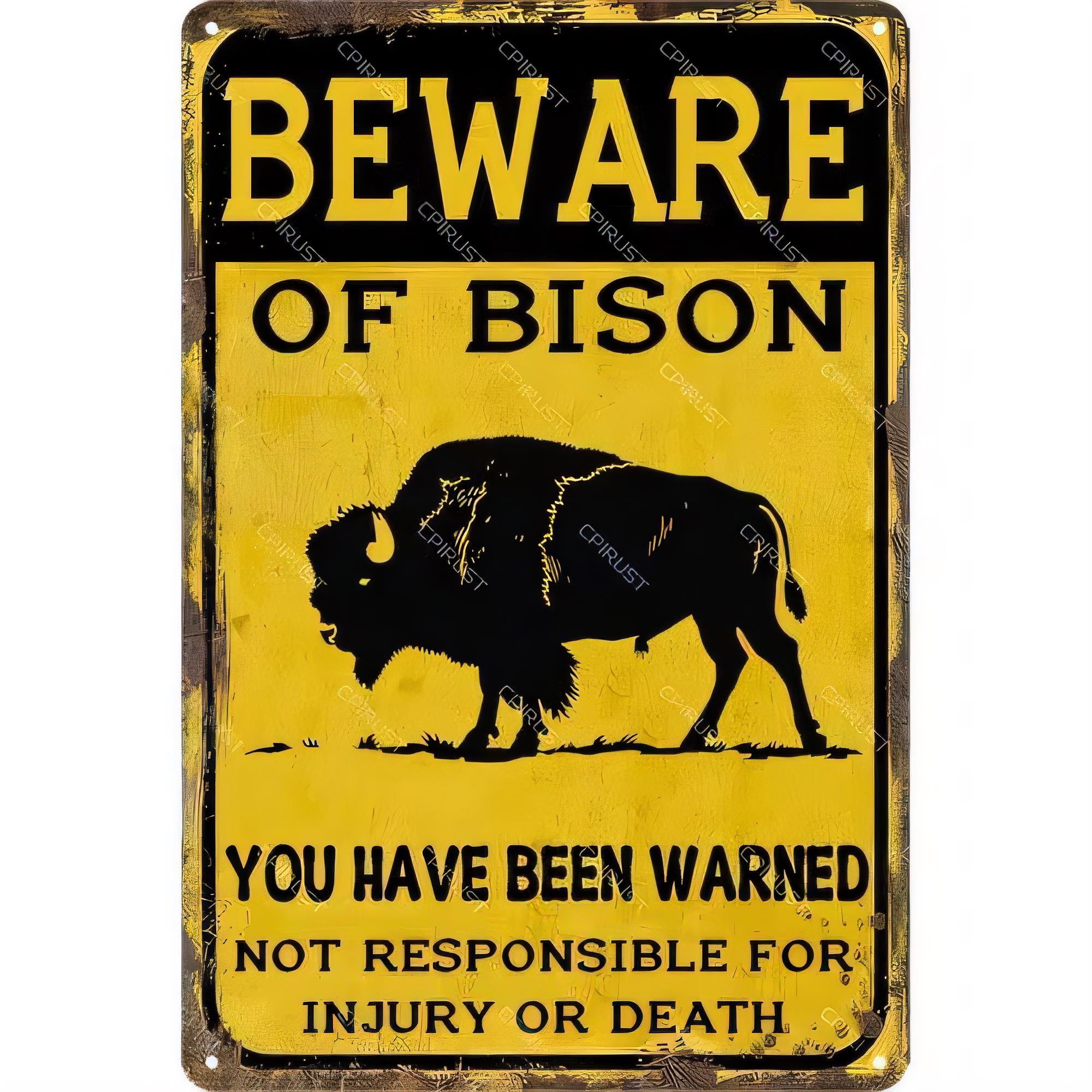 Brass Weight Plate - Tin Sign Beware Of Bison Funny