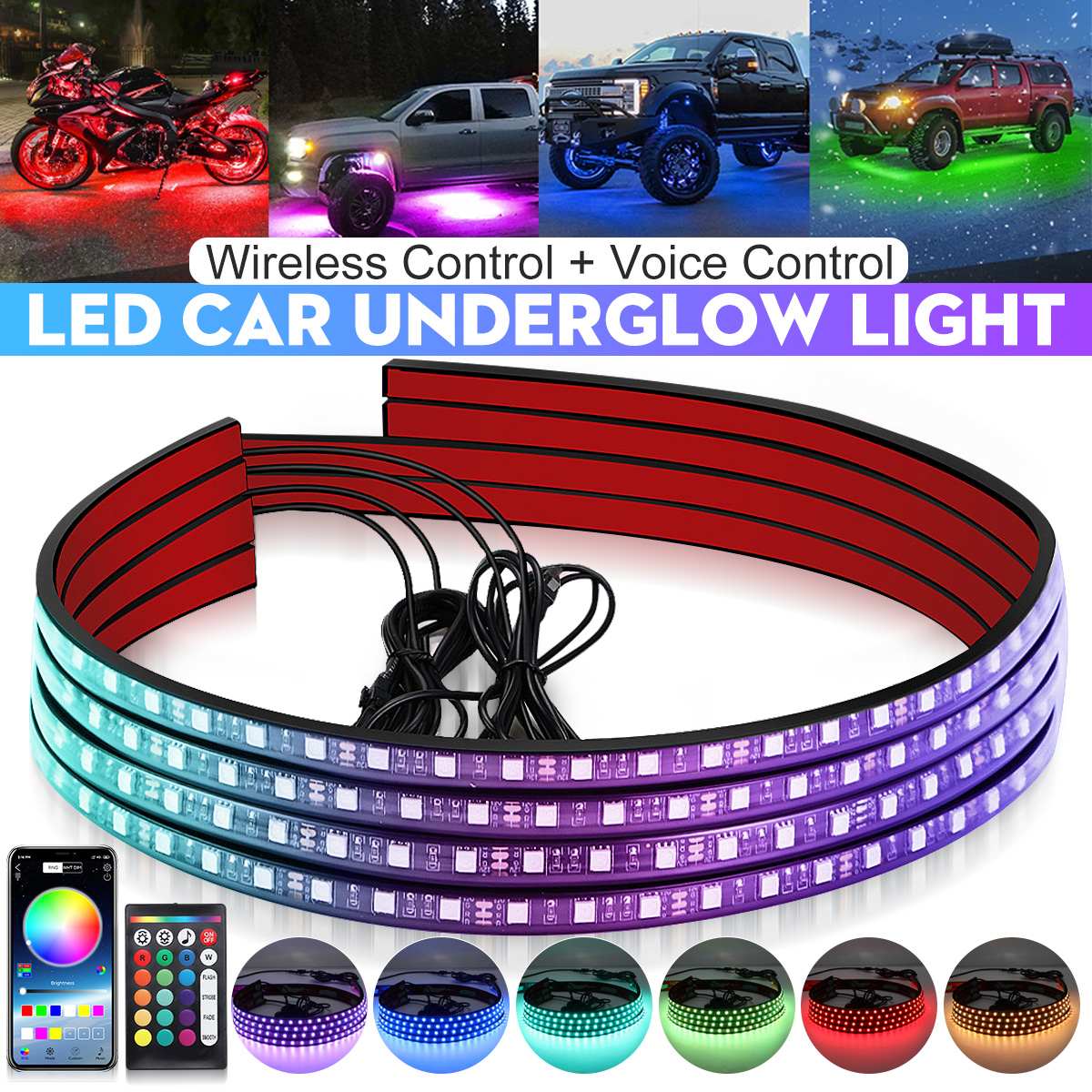 Rgb Underglow Strip - Wireless LED Car Flexible Underglow Strip